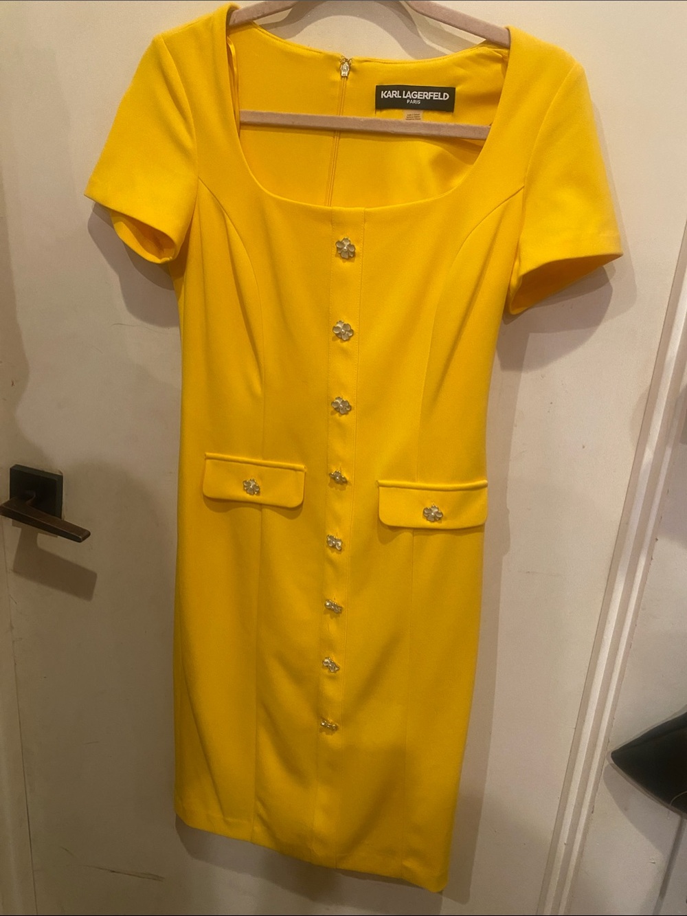 Karl Lagerfeld Vibrant Yellow Short-Sleeve Button-Front Midi Dress